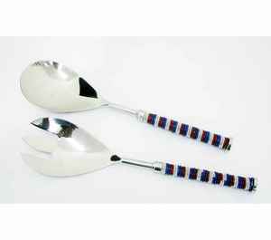 Ensemble de 2 serveurs à salade en acier inoxydable, poignée en bois à incrustation métallique et poignée en résine, fait à la main de luxe - Product Image 5