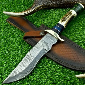 Cuchillo Bowie de Acero Inoxidable Hecho a Mano con Borde Dentado, Mango de Cuerno, Funda, Personalizado, Soporte OEM, Caza, Supervivencia, Campamento, Aire Libre - Product Image 3
