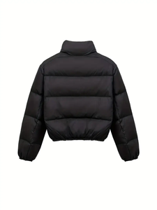 Nouvelle veste bomber matelassée pour femme, automne-hiver, couleur unie, coupe régulière, imperméable, coupe-vent, col montant, coton/nylon, rembourrage chaud pour - Product Image 2