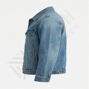 Veste en jean pour homme avec patchs logo personnalisés, en coton délavé vintage, style mode, pour équipe, vêtement d'extérieur durable - Product Image 3