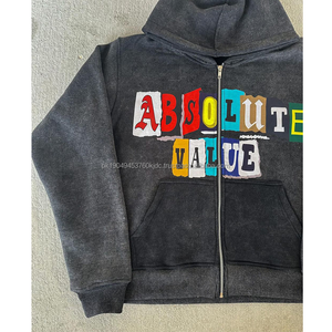 เสื้อฮู้ดมีซิปสีแอซิดกรดเสื้อสวมหัวผ้าฝ้าย100% ฝรั่งเศสเทอร์รี่เสื้อฮู้ดผู้ชายโอเวอร์ไซส์ - Product Image 2