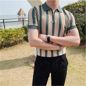 2023 hommes décontracté rayé bouton pour Polo séchage rapide été sport maillot couleur unie à manches courtes t-shirt à capuche - Product Image 5