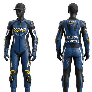 Premium Cowhide Leather 1200 GSM Downhill Longboarding Suit Black <b>Blue</b> Orange Panel Design Custom Logo - Product Image 5