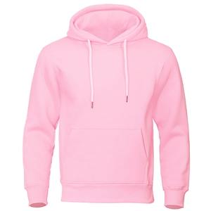 <b>Men's</b> <b>Pink</b> Fleece Knitted Breathable Winter Warm Sweatshirt Casual Solid Color Streetwear Pullover <b>Hoodie</b> 300g Polyester/Cotton - Product Image 1
