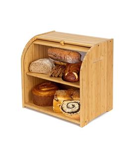 Boîte à pain en bambou pour comptoir de cuisine, boîtes de rangement à pain double couche avec étagère centrale réglable - Product Image 1