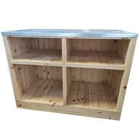 Comptoir de réception en bois naturel avec plateau en acier galvanisé - 120 x 60 cm pour magasin de détail