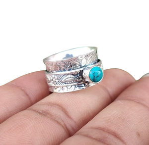 Anillo de estilo bohemio de Plata de Ley 925 con piedras preciosas turquesas, joyería hecha a mano para mujer, regalo de boda o traje de fiesta para esposas - Product Image 1