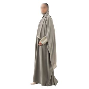 Abaya Gris con Detalle de Puño en Contraste, Vestido Islámico Modesto para Mujer, Elegante Kaftan Estilo Dubái, Túnica Larga - Product Image 2