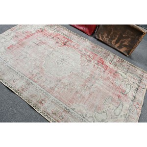 4.9x7.7 ft Rug, Vintage Turkish Rug, <b>Red</b> Animal Print <b>Wool</b> Rug - Product Image 4