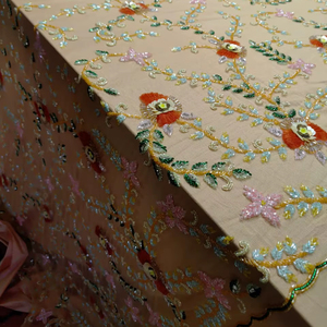 Lightweight Eco-Friendly Hand Beaded Embroidery <b>Fabric</b> Cross-Style Net Weft Knitted Woven Technique for Accessory Use - Product Image 1