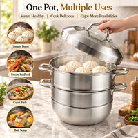 Casserole vapeur en acier inoxydable 304 à 3 étages, grande capacité, pour cuisiner des soupes à la vapeur, compatible gaz et induction