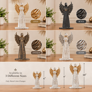 Figurine décorative ange en bois avec ailes dorées et détail cœur, style shabby chic, pour décoration de table et de maison - Product Image 4