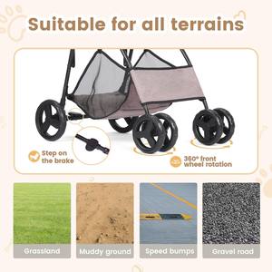 Cochecito para mascotas de cuatro ruedas todo terreno con neumáticos de goma duraderos Malla ventilada y correa de seguridad - Product Image 3