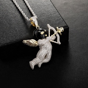 Nuevo arco flecha forma diseño colgante collar Iced Out Cubic Zirconia diosa de Ángel amor encanto hombres mujeres Hip Hop rapero joyería - Product Image 6