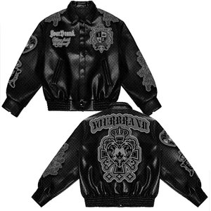 Veste de moto à la mode pour hommes, broderie en chenille personnalisée, veste universitaire en cuir véritable pour hommes, vente en gros et à chaud - Product Image 1