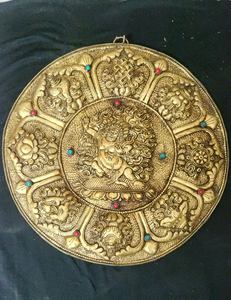 Mandala Tibetan Copper Studded Religious With <b>Gold</b> Finish Stone <b>SCULPTURE</b> Buddhism Metal & Collectible India Engraving NP Art - Product Image 2