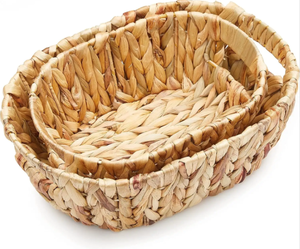 Vietnam Handwoven Oval Water Hyacinth <b>Baskets</b> Multipurpose Household <b>Storage</b> with Carrying Handles Kitchen <b>Bathroom</b> Organizer - Product Image 1