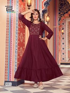 ชุด anarkali kurti ชุดสูทยาวชุดสูท kurti ทำจากวัสดุผ้าชีฟองพร้อมซื้อจากผู้ผลิต gujarat - Product Image 5