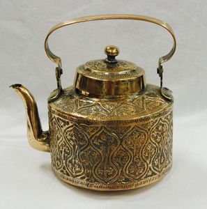 Engraved decorative brass metal <b>tea</b> pot handcrafted by skilled artisans ideal for cultural <b>tea</b> presentation and festive use - Product Image 4