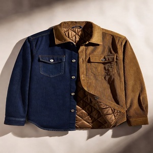 Veste d'hiver décontractée pour homme, coupe ajustée, en jean avec empiècements en velours côtelé, doublure matelassée, boutonnée, couleurs personnalisées, logo, respirante - Product Image 5