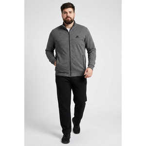 Ensemble de survêtement Tommylife pour homme grande taille à col montant et coupe classique - Gris chiné et noir, tenue de sport en gros pour les grandes tailles - Product Image 3