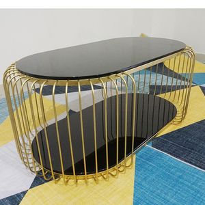 SFBT017-Modern 2-Tier <b>Sofa</b> <b>Table</b> with Gold Iron Frame and Black Tempered Glass Top - Product Image 2