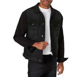 Veste en jean pour homme, logo personnalisé OEM, mode, noir avec surpiqûres contrastées, vêtements d'automne 2026, veste de camionneur pour homme - Product Image 1