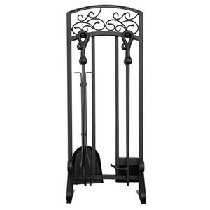 Ensemble d'outils de cheminée en fer de style vintage avec des accents de défilement et une construction robuste adaptée aux paramètres de la maison et du lodge - Product Image 5