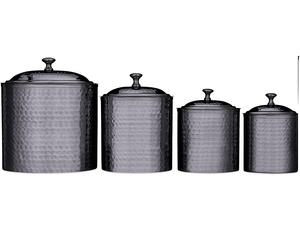 Lot de 4 boîtes de rangement de cuisine en cuivre martelé avec couvercle en bois boîte de rangement en métal Vintage pour la maison - Product Image 4