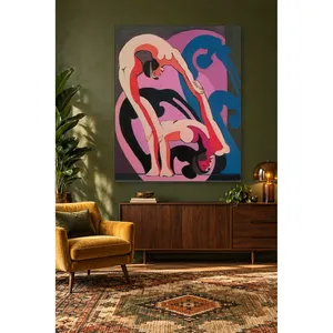 Fida Kirchner Deux acrobates sur fond rose et bleu, impression sur toile - Product Image 2