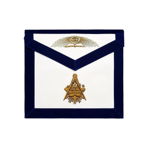 Tablier de maître maçonnique Tablier de franc-maçon en cuir d'agneau brodé d'or en velours bleu - Product Image 3