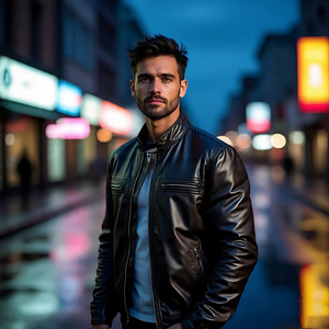 Vestes en cuir véritable pour hommes Manteau d'hiver à fermeture éclair en cuir de mouton uni à la mode Veste en cuir de vachette à col montant - Product Image 2