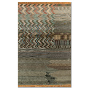 Tapis Manchaha vert noué à la main en laine et soie de bambou, épaisseur 10 mm, motif géométrique abstrait, rectangulaire, pour la maison et le couloir Les-2827 - Product Image 1