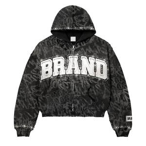 Sweat à capuche zippé personnalisé avec strass, style streetwear urbain tendance, lettrage audacieux, design personnalisable - Product Image 6