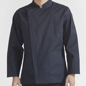 Logo personalizzato cucina <span class=keywords><strong>cuoco</strong></span> ristorante traspirante Workwear nero con cerniera a maniche lunghe <span class=keywords><strong>giacca</strong></span> da <span class=keywords><strong>cuoco</strong></span> per le donne e gli uomini - Product Image 1