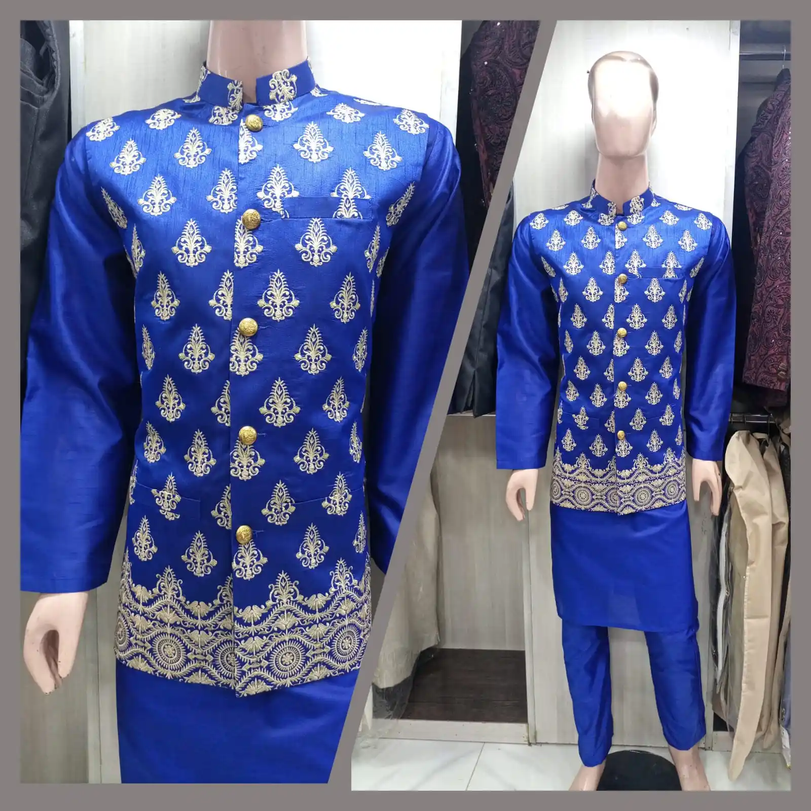 Fashion Designer Men Kurta pigiama Sherwani Khoosa N Kullah Set completo di sposo pronto da indossare piccolo a 6 Xl disponibile