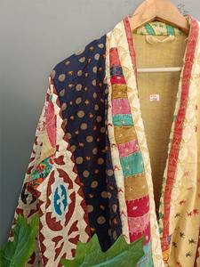 Chaquetas Kantha de algodón de retazos hechas a mano para mujer, abrigo de invierno acolchado Vintage largo, cierre de cinturón, tamaño libre, nuevo diseño de tendencia - Product Image 2
