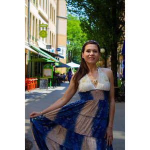 Multicolored <b>Bohemian</b> Halter <b>Maxi</b> <b>Dress</b> in Silk Viscose Chiffon - Product Image 1