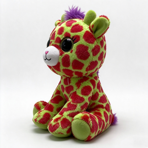 Customized Green Red Spotted Giraffe <b>Plush</b> Toy, Cute Big Black Glitter Eyes Stuffed Safari Animal, Soft Sitting Giraffe Doll - Product Image 6