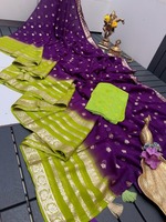 Banarsi Georgette Sarees Bandhani Style Saree en mousseline de soie douce pour la fête et le mariage Prêt à porter Saree pour les femmes