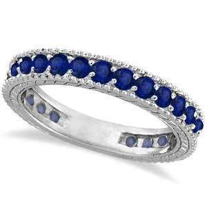 Bague Éternité en Saphir Bleu Taille Radiant, Or Blanc 14 carats, Motif Géométrique, Pierre Naturelle 1,16 ct, Plaqué Rhodium - Product Image 3