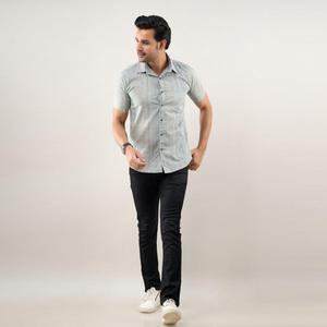 Chemise décontractée bleu grisâtre pour homme, col mandarin, 100 % coton, tissu popeline respirant, coupe classique, pour le bureau, saison estivale - Product Image 6