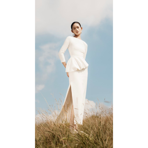 fitted lace wedding dress Pauline Peplum Dress, in White, Size: XL main image 0