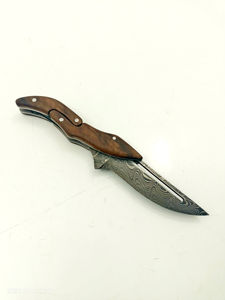 Navaja Plegable KBS GOODS, Acero de Damasco, Mango de Madera, Hoja Recta, 12 Pulgadas, Portátil, para Campamento, Hecha a Mano, OEM - Product Image 2