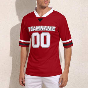 Maillot de football américain en maille blanche et rouge à séchage rapide, prix de vente en gros, respirant, motif graffiti, maillot de football - Product Image 1