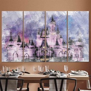 Modern Printed Canvas Art - <b>Disney</b> Cinderella Castle <b>Glass</b> Decor,SET OF 4 CANVAS - Product Image 1