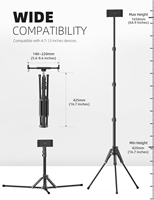 Support de tablette sur pied Lamicall FT02 de 65 pouces, support de tablette réglable en hauteur, support de téléphone sur pied à rotation 360 degrés, vidéo