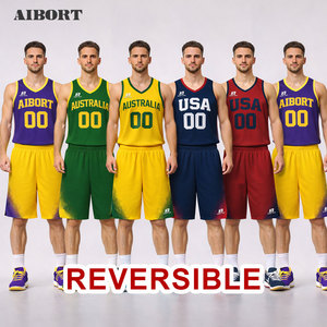 Ensemble deux pièces réversible en maille brodée, durable, léger et tendance, vêtements personnalisés, uniforme de basket-ball pour équipe - Product Image 1