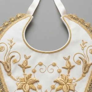 Handmade Gold Bullion Metallic Thread Embroidered Neck <b>Collar</b> Elegant White Fabric V-Neck <b>Collar</b> For Clergy Uniform Dress - Product Image 4