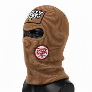 Balaclava en tricot acrylique de haute qualité, texture côtelée douce, couleur marron, trois panneaux, ajustement parfait avec logo brodé personnalisé, balaclava pour hommes - Product Image 5